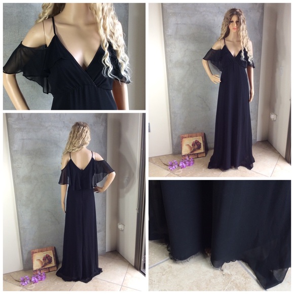 ๐ CLASSIC DRESS LONG TALL MAXI COLD SHOULDER BOHO - Picture 3 of 5